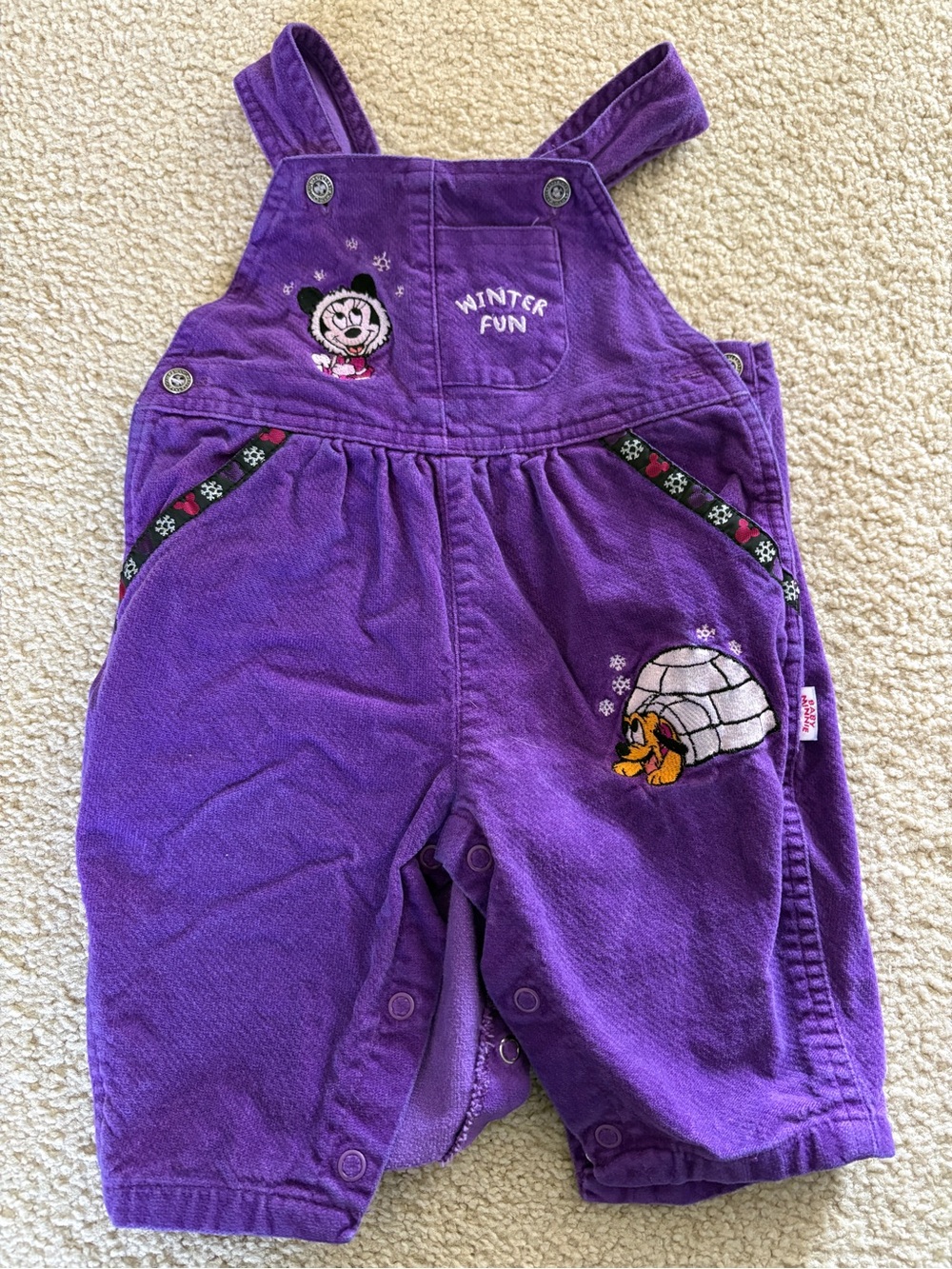 Purple 100 Cotton Vintage Disney Girls Overalls - Cute Igloo Embroidery